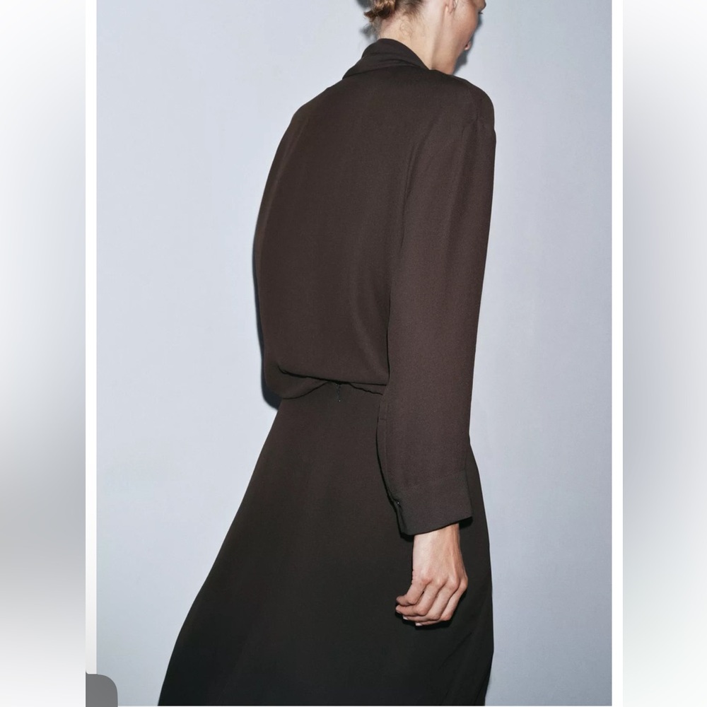 Zara NWT dark gray knot twist ruched flowy midi dress - Picture 5 of 9